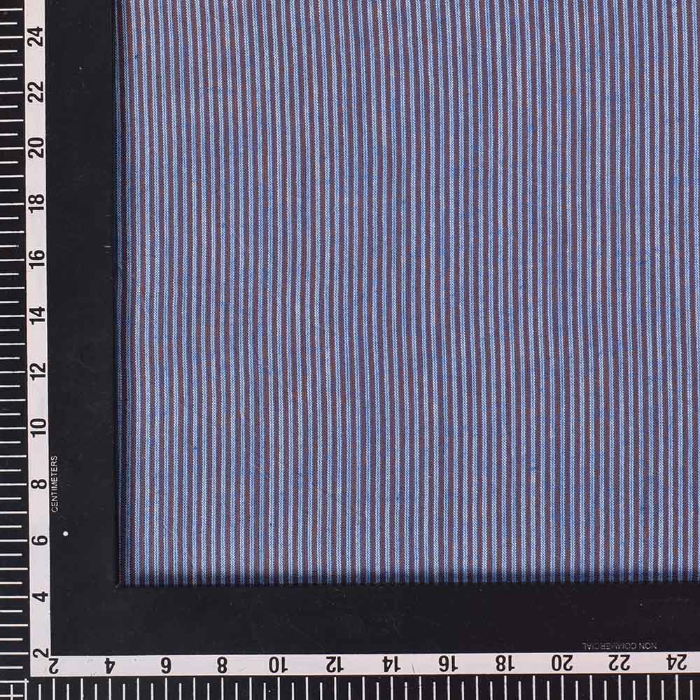 STRIPE BLUE BROWN PURE COTTON 105 GSM HANDWOVEN FABRIC