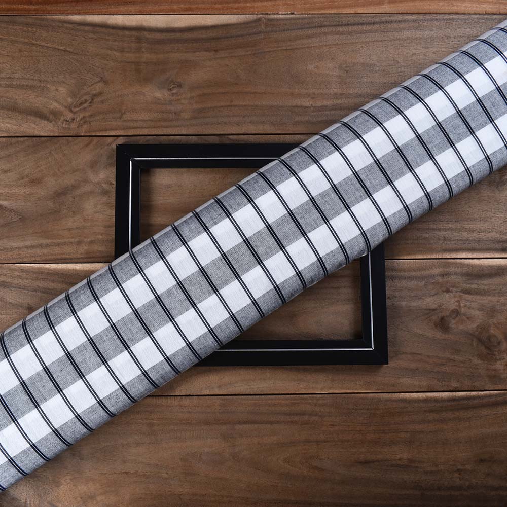 Check White Black Pure Cotton 120 GSM Handwoven Fabric