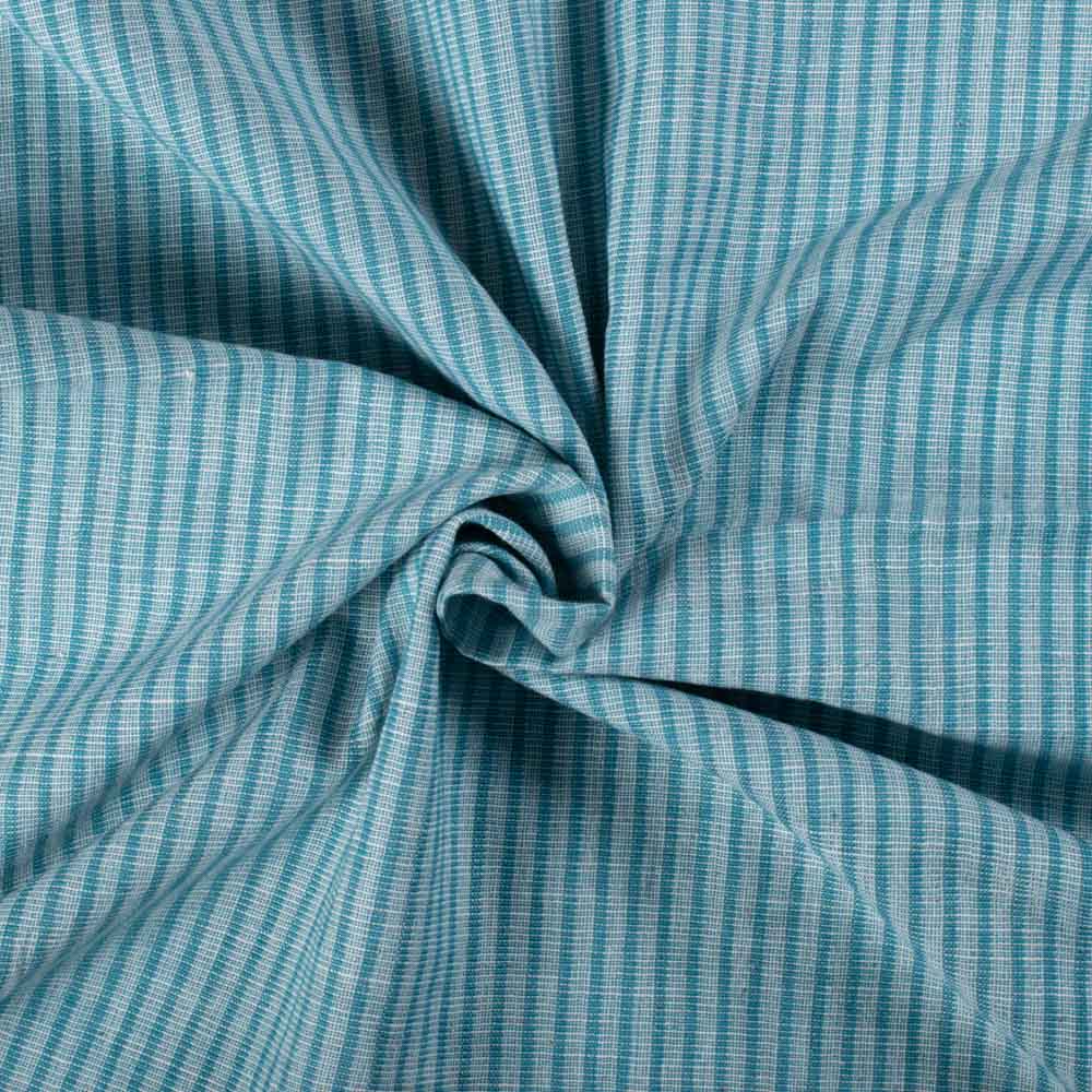 Stripe Turquoise Blue Khadi Cotton 121 GSM Handwoven Fabric