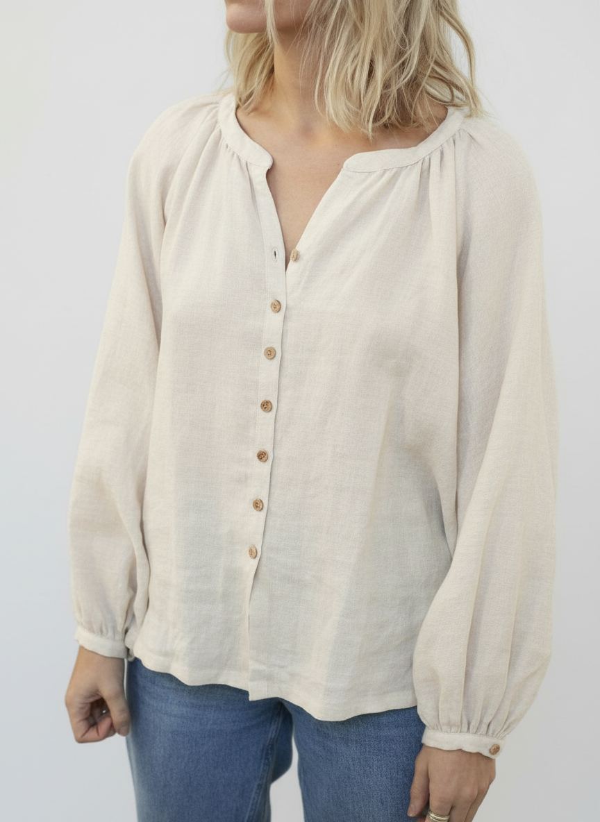 Gathered & Button Peasant Top