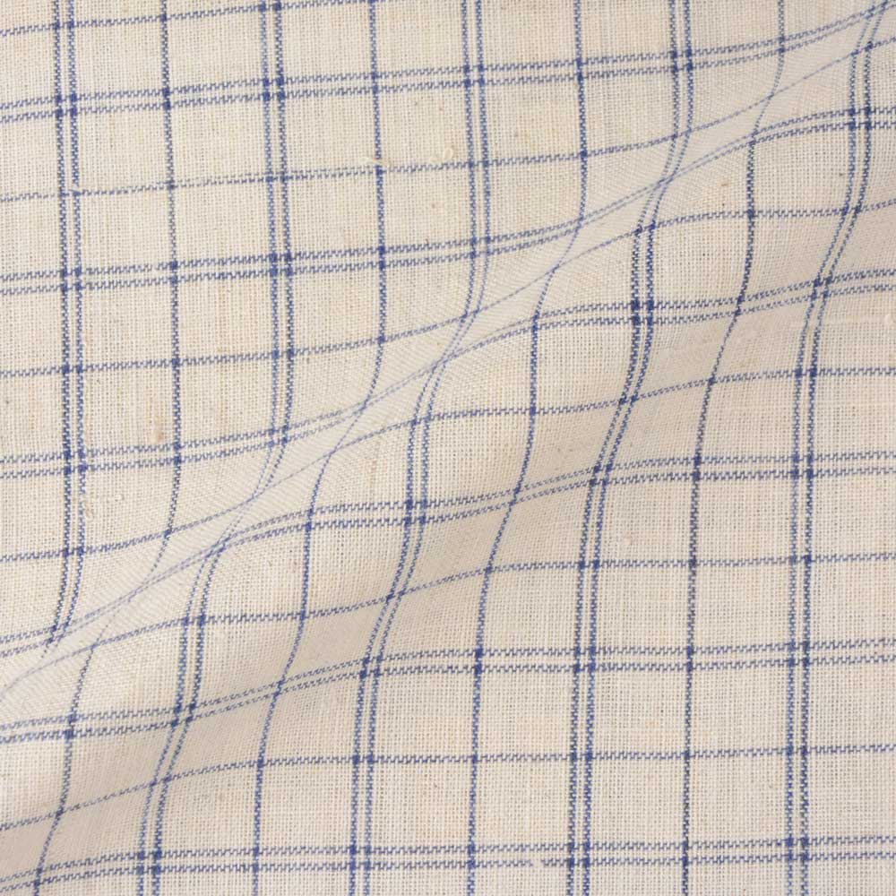 CHECK CREAM & BLUE PURE KHADI FABRIC - 118 GSM HANDSPUN & HANDWOVEN