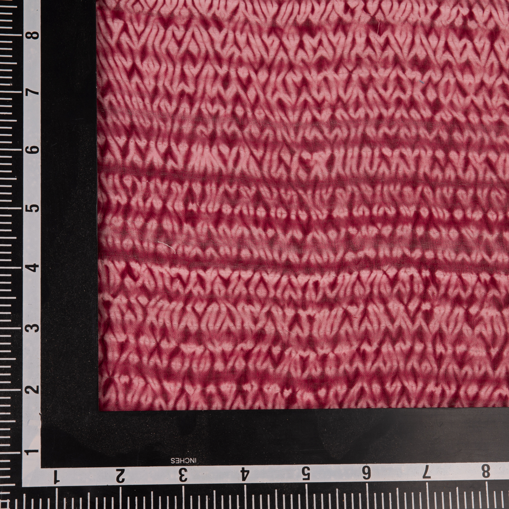 ABSTRACT DARK PINK & WHITE SHIBORI COTTON SILK 45 GSM HANDWOVEN FABRIC