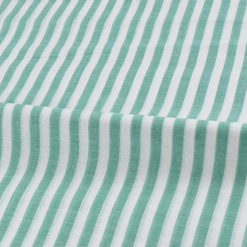 STRIPE GREEN & WHITE PURE COTTON 62 GSM HANDWOVEN FABRIC