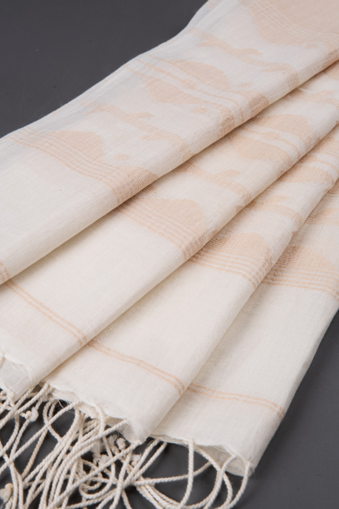 GEOMETRIC BEIGE JAMDANI HANDWOVEN PURE COTTON SCARF