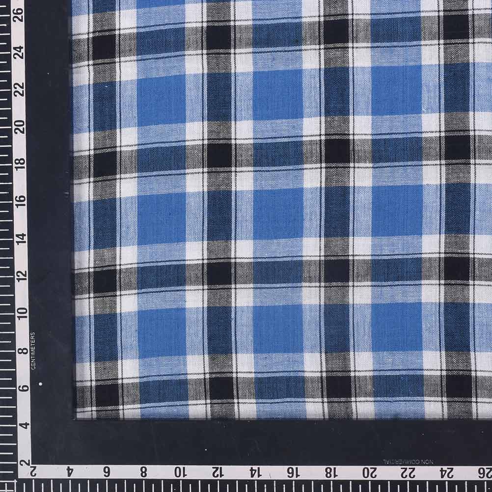 CHECK BLUE & BLACK PURE COTTON 108 GSM HANDWOVEN FABRIC