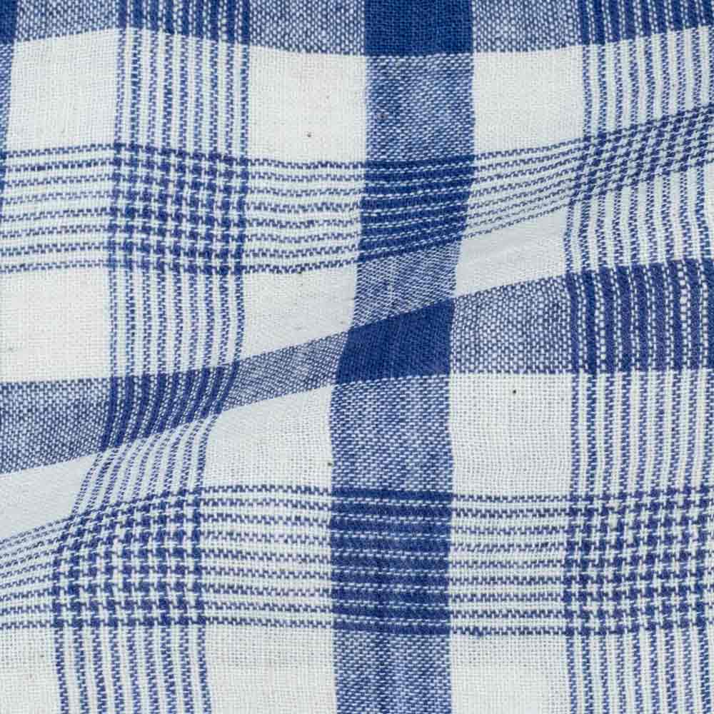 Check Blue & White Pure Cotton 105 GSM Handwoven Fabric