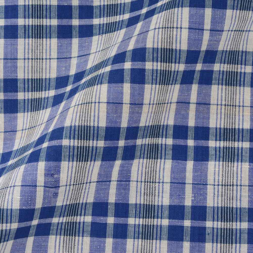 CHECK BLUE & WHITE PURE COTTON 89 GSM HANDWOVEN FABRIC