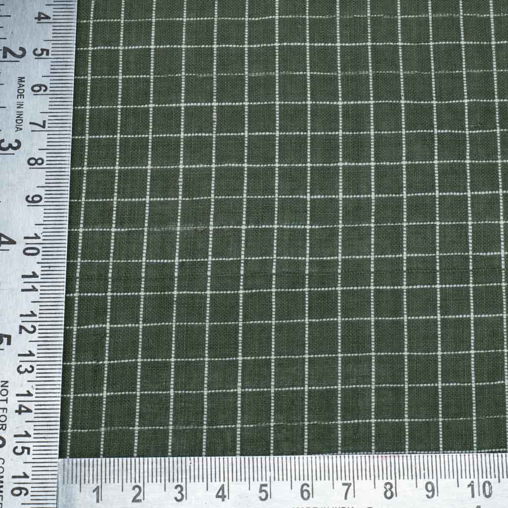 CHECK OLIVE GREEN KHADI COTTON 95 GSM HANDWOVEN FABRIC
