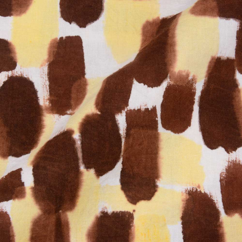 Abstract Yellow & Brown Screenprinted Pure Cotton  135 GSM Handwoven Fabric