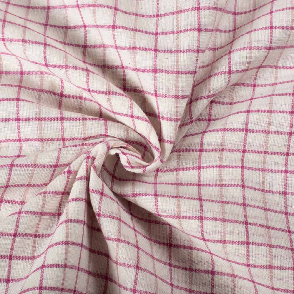 Check White & Red 70 GSM Pure Cotton Handwoven Fabric