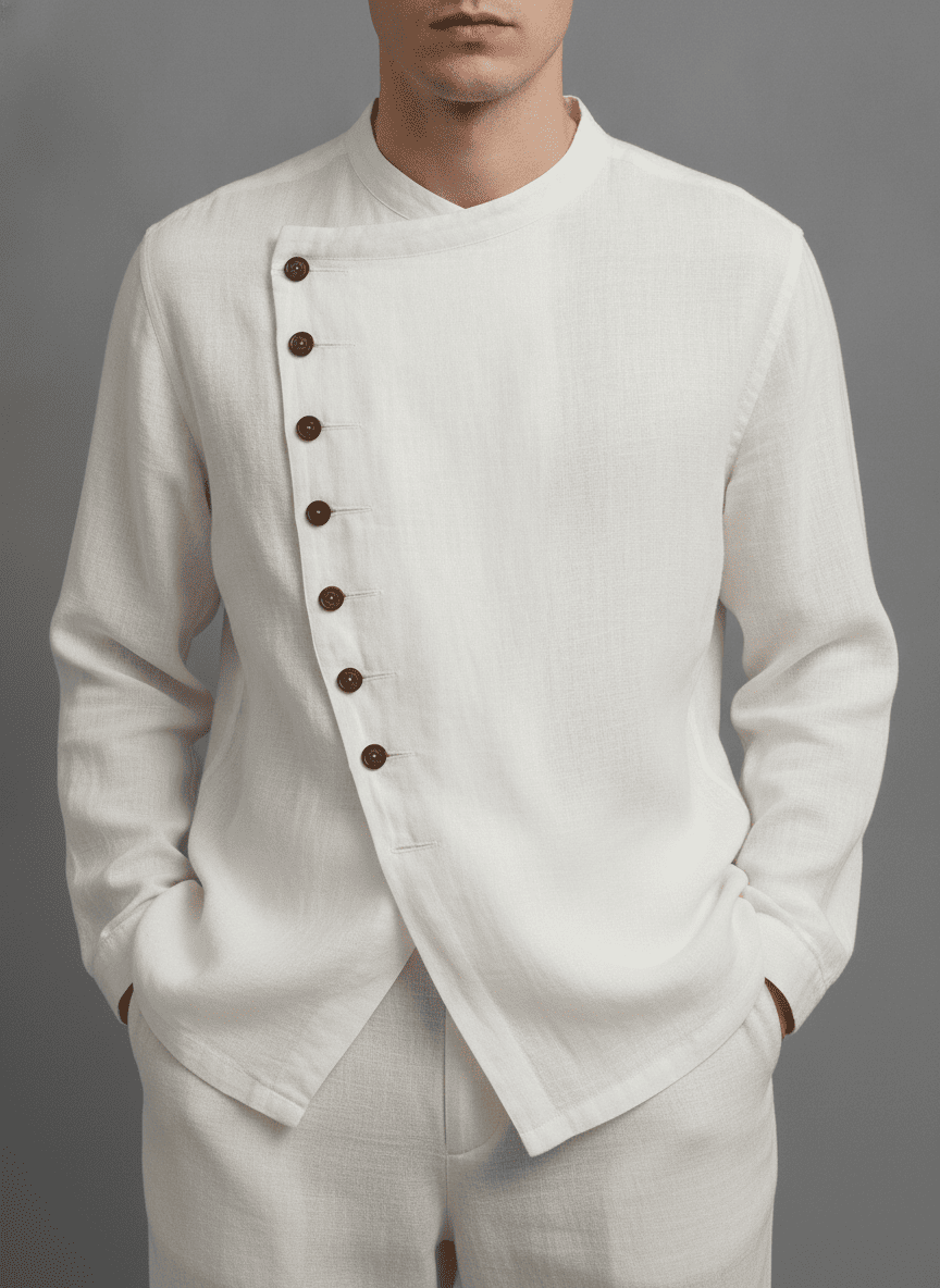Extended Front Panel Buttoned Asymmetric Shirt