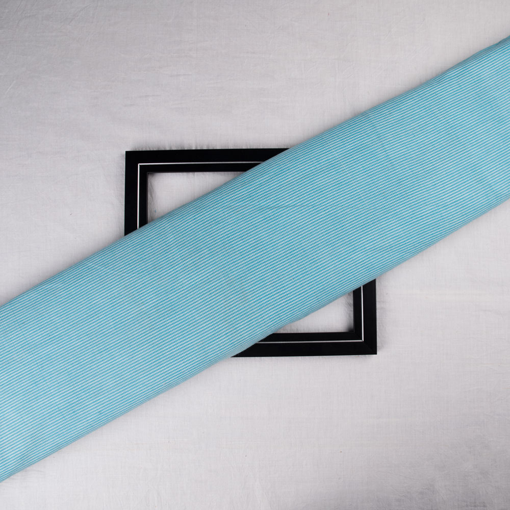 Stripe Blue Pure Cotton 98 GSM Handwoven Fabric