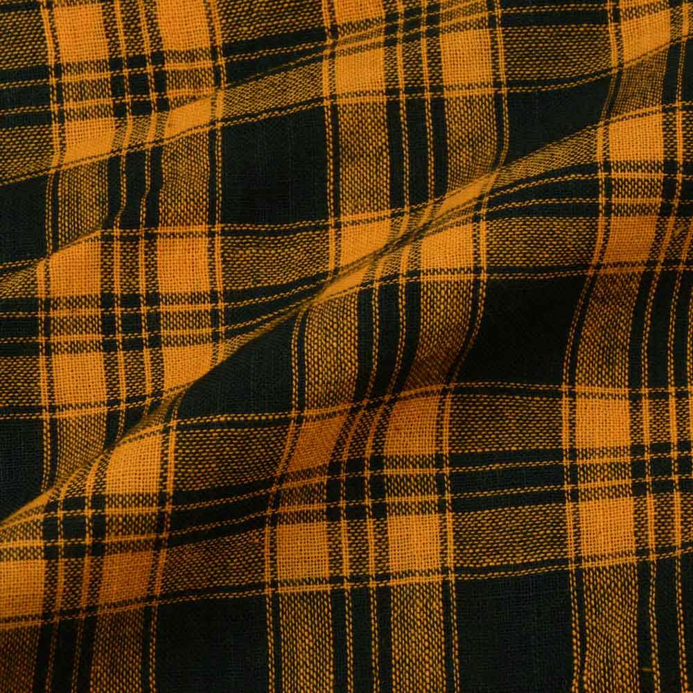 CHECK ORANGE & BLACK PURE COTTON 86 GSM HANDWOVEN FABRIC