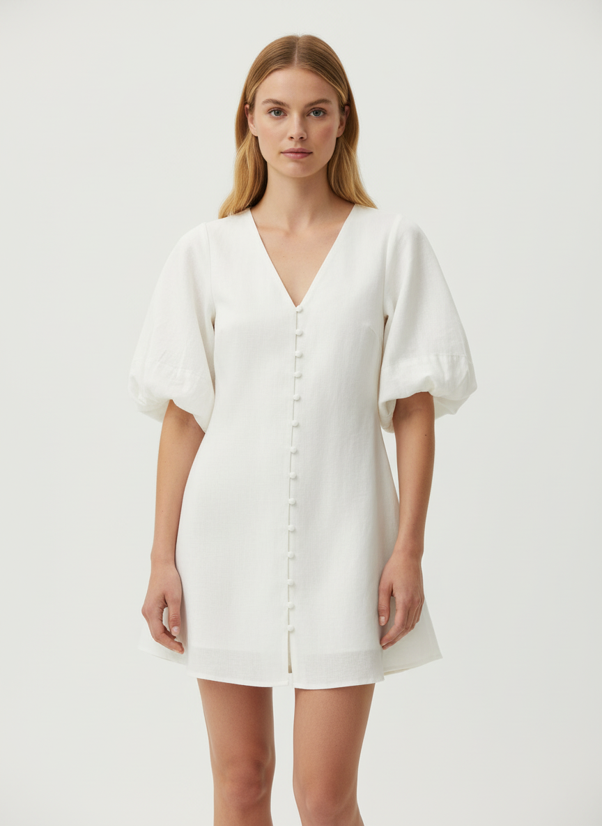 Dreamy Gathered Sleeves Buttoned Dress