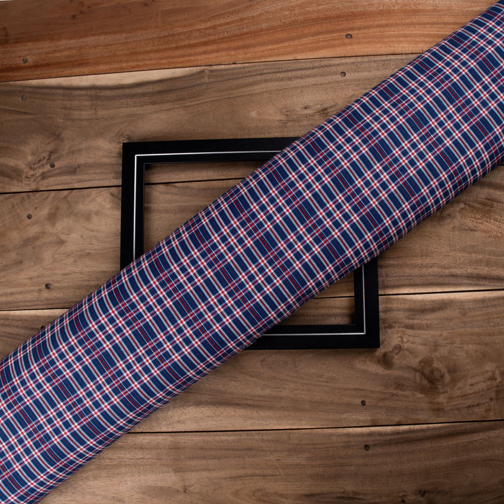 Check Twill Red Blue Colour Pure Cotton 120 GSM Handwoven Fabric 32
