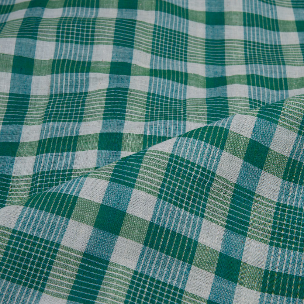 CHECK GREEN PURE COTTON 65 GSM HANDWOVEN FABRIC