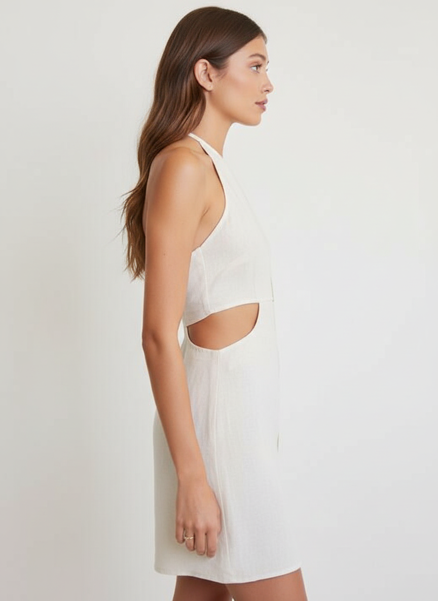 Halter Neck Dress With Cutout & Open Back