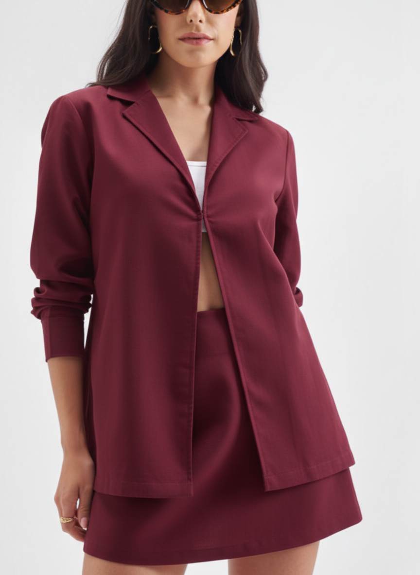 Flat Lay Collar Top & Short Skirt Co-ord Set