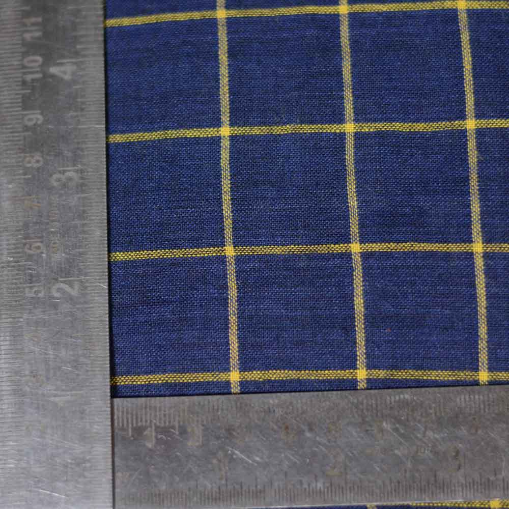 CHECK BLUE & YELLOW PURE COTTON 90 GSM HANDWOVEN FABRIC