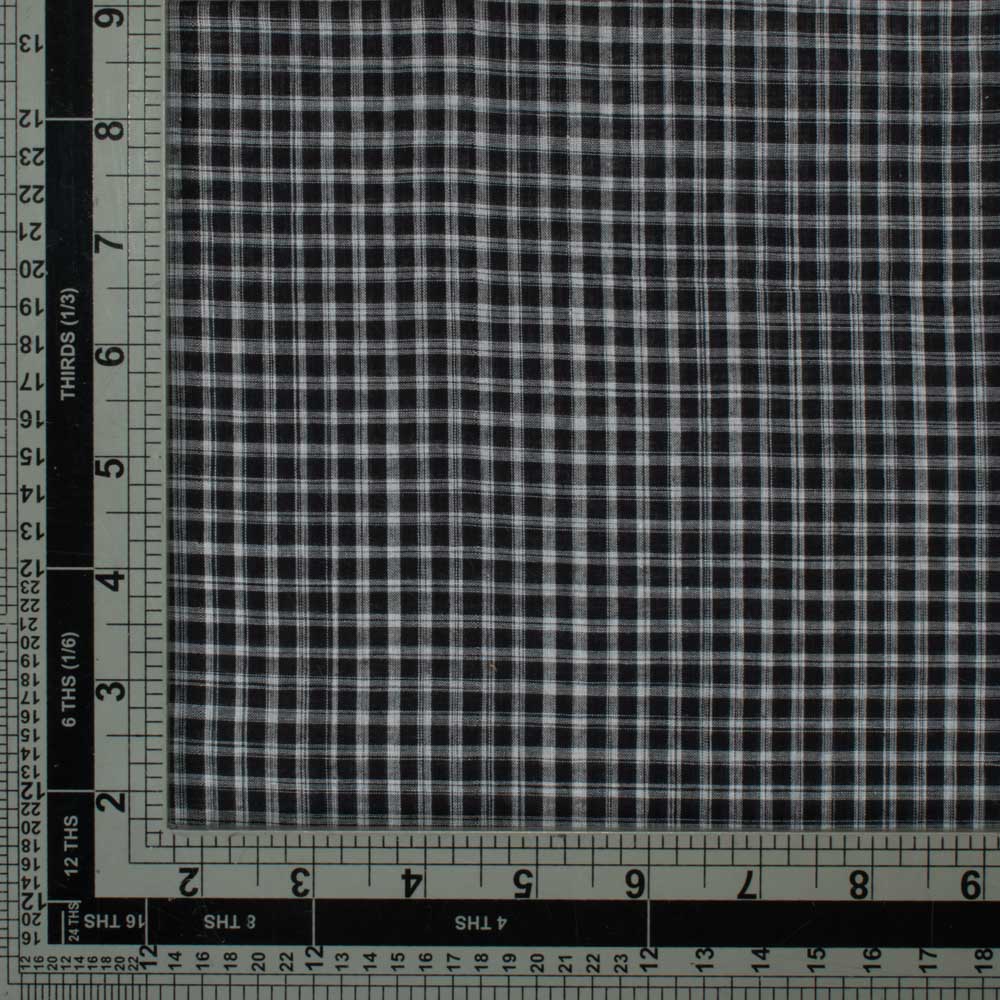 CHECK BLACK YARN TIE DYE PURE COTTON 55 GSM HANDWOVEN FABRIC