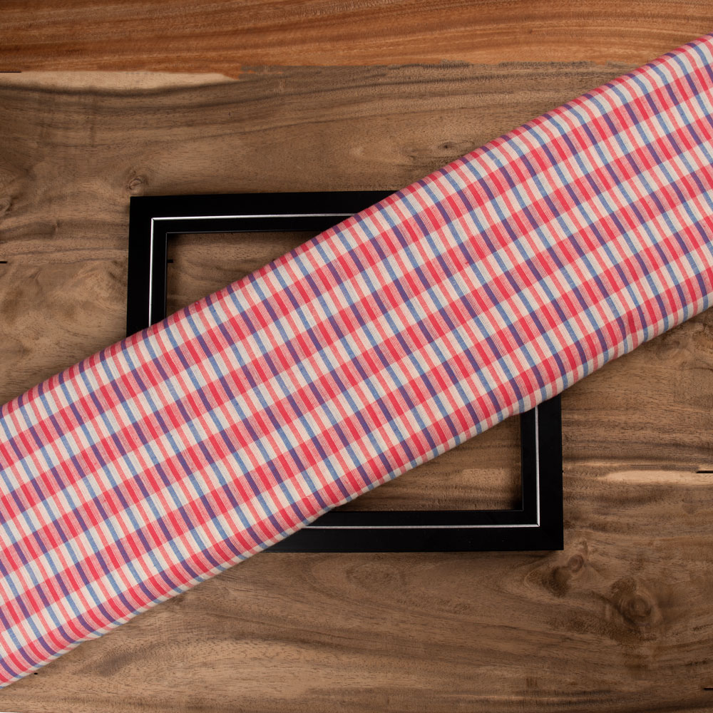 Check Red Pure Cotton 86 GSM Handwoven Fabric 306