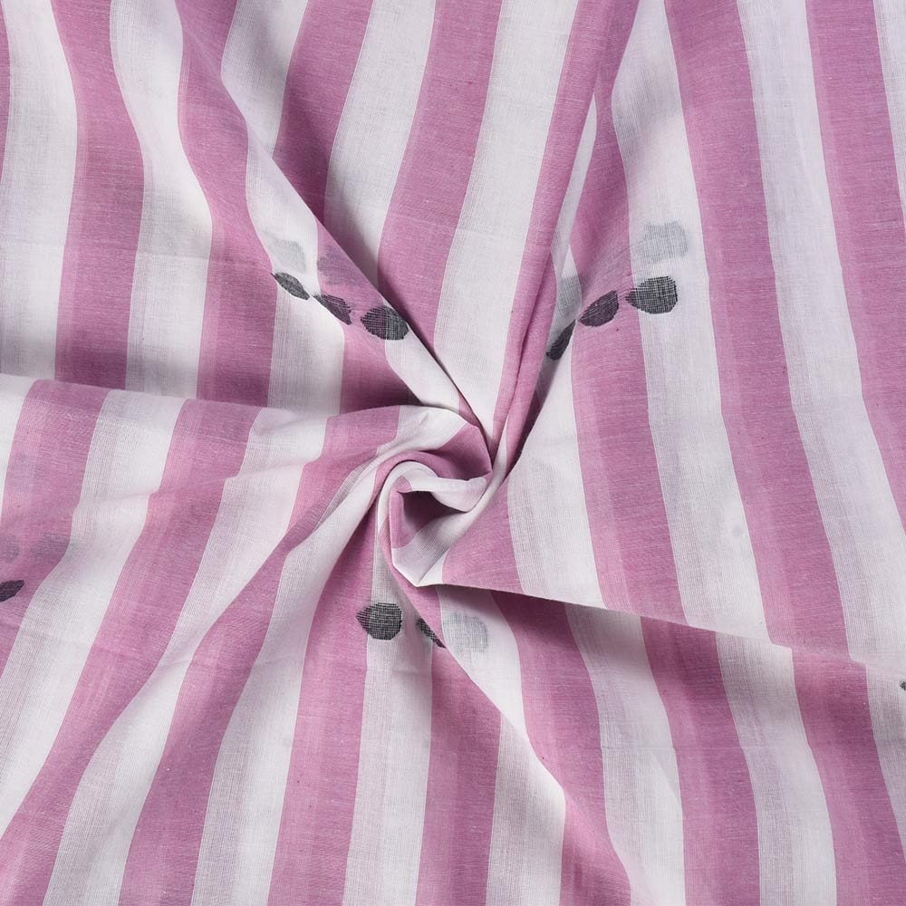 Stripe Pink & White Geometric Jamdani Pure Cotton 55 GSM Handwoven Fabric