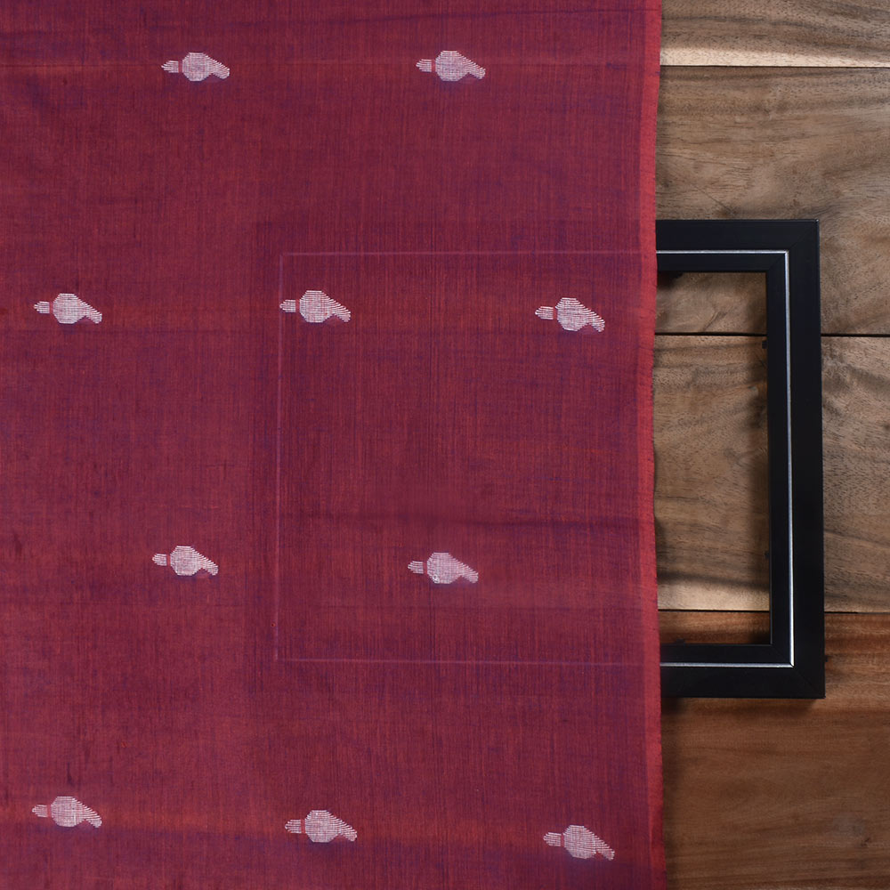 PAISLEY MAROON JAMDANI PURE COTTON 52 GSM HANDWOVEN FABRIC