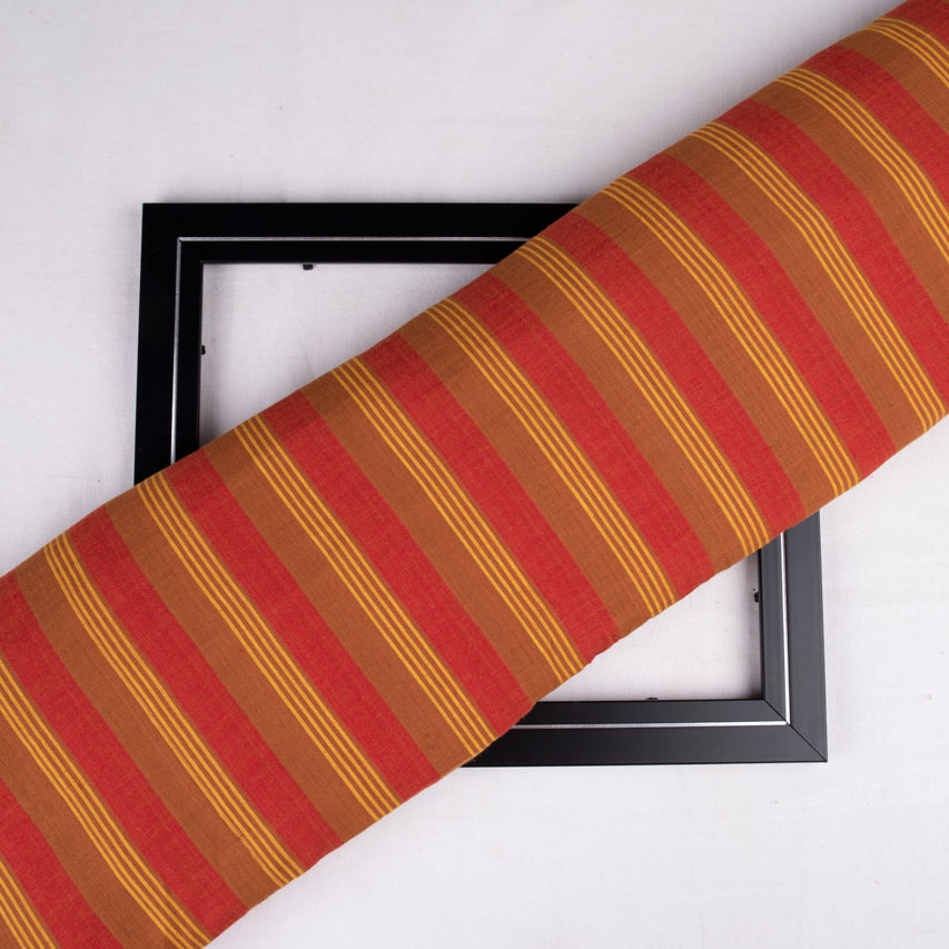 Stripe Red & Brown Pure Cotton 78 GSM Handwoven Fabric