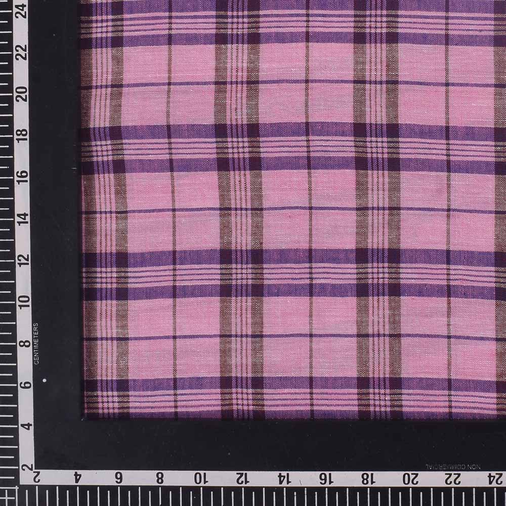 CHECK PINK & PURPLE PURE COTTON 102 GSM HANDWOVEN FABRIC