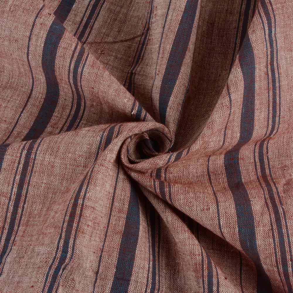 Stripe Brown & Black Pure Khadi Fabric - 128 GSM Handspun & Handwoven