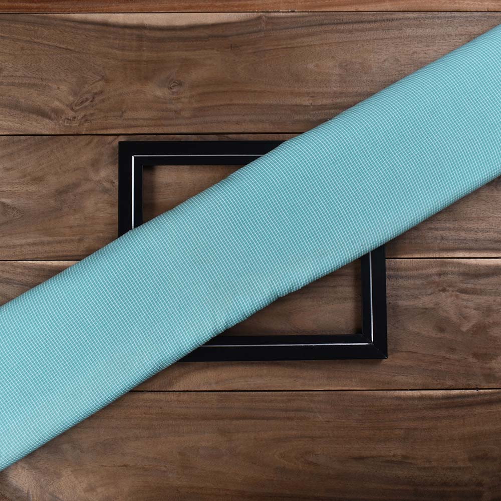 Check Sea Blue Pure Cotton 93 GSM Handwoven Fabric