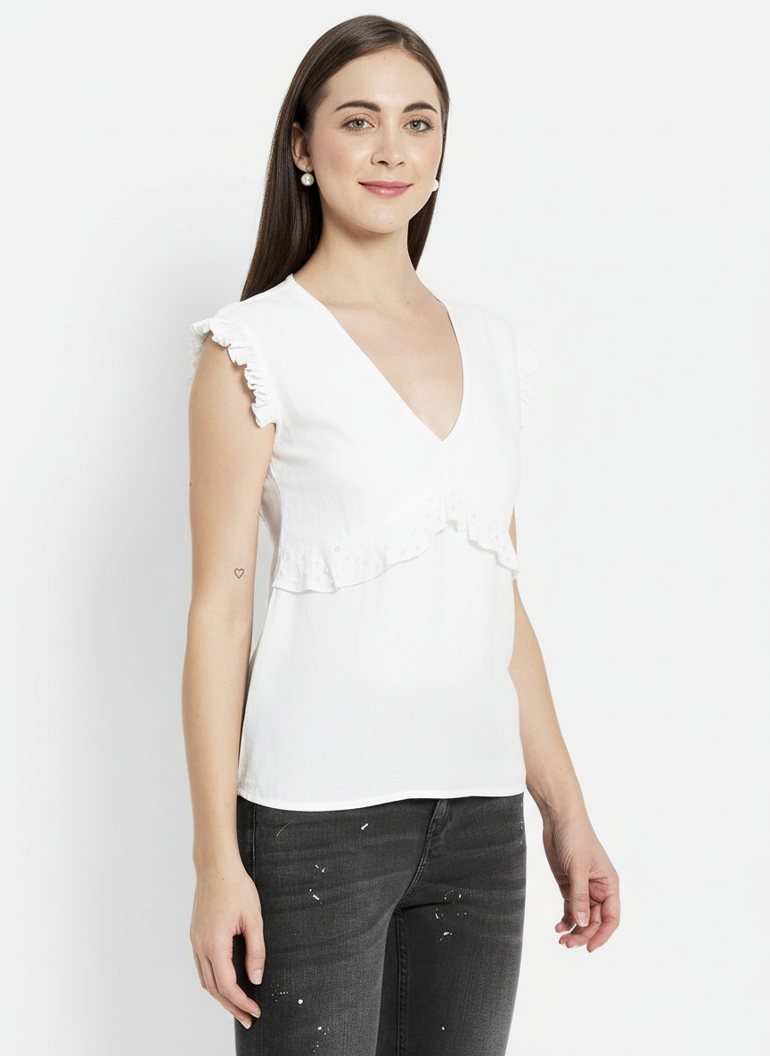 Frilled Sleeveless Women's Top