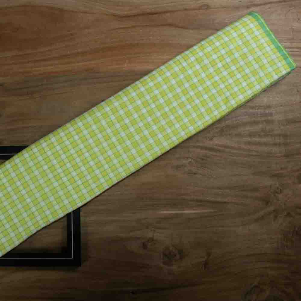 Check Lemon Green White Pure Cotton 60 GSM Handwoven Fabric