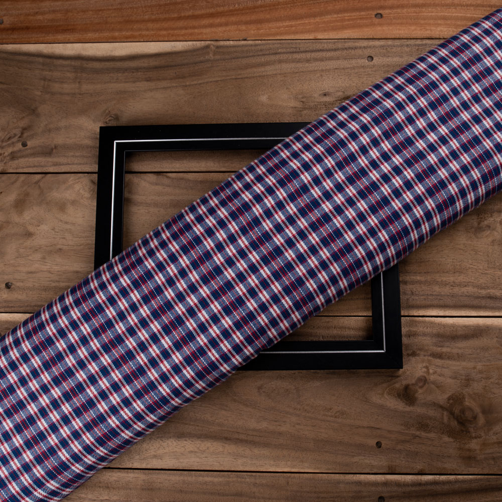 Check Twill Red Blue Colour Pure Cotton 120 GSM Handwoven Fabric 31