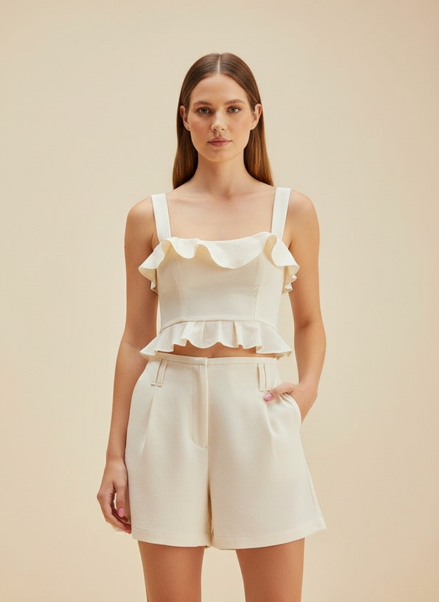 Casual Ruffled Top & Shorts Co-ord Set