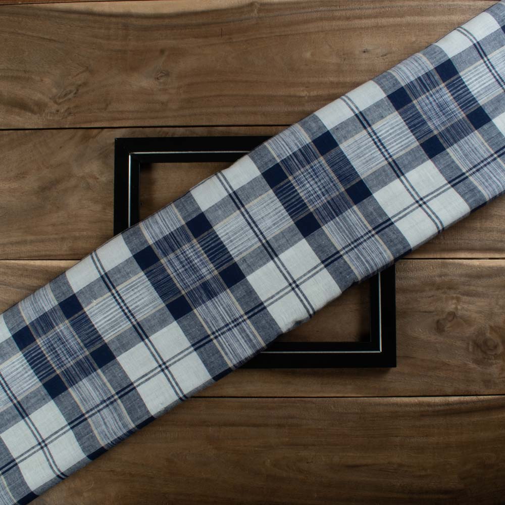 Check Blue & White Tie Dye 100 GSM Pure Cotton Handwoven Fabric