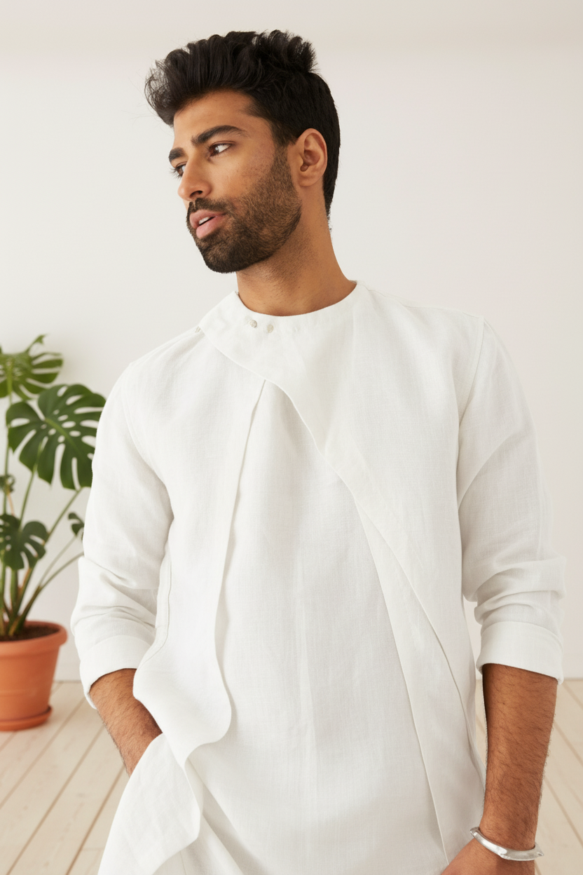 Mandarin Collar Layered  Kurta With Pyjamas