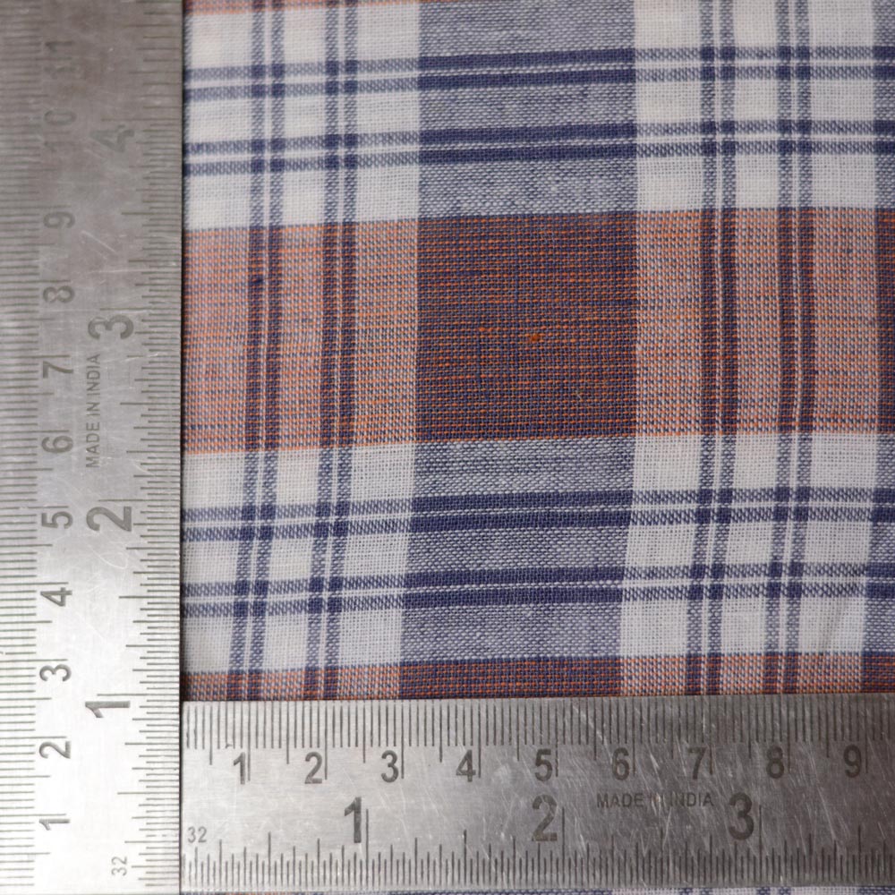 CHECK BROWN & BLUE PURE COTTON 89 GSM HANDWOVEN FABRIC