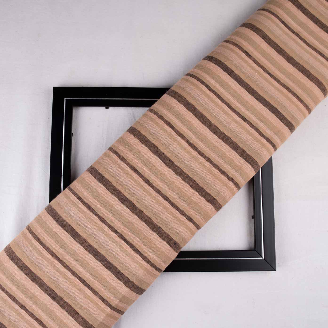 STRIPE BIGE PURE COTTON 69 GSM HANDWOVEN FABRIC
