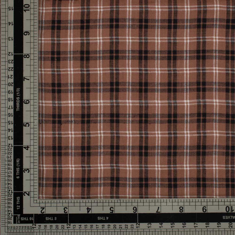 CHECK BROWN & BLACK PURE COTTON 93 GSM HANDWOVEN FABRIC