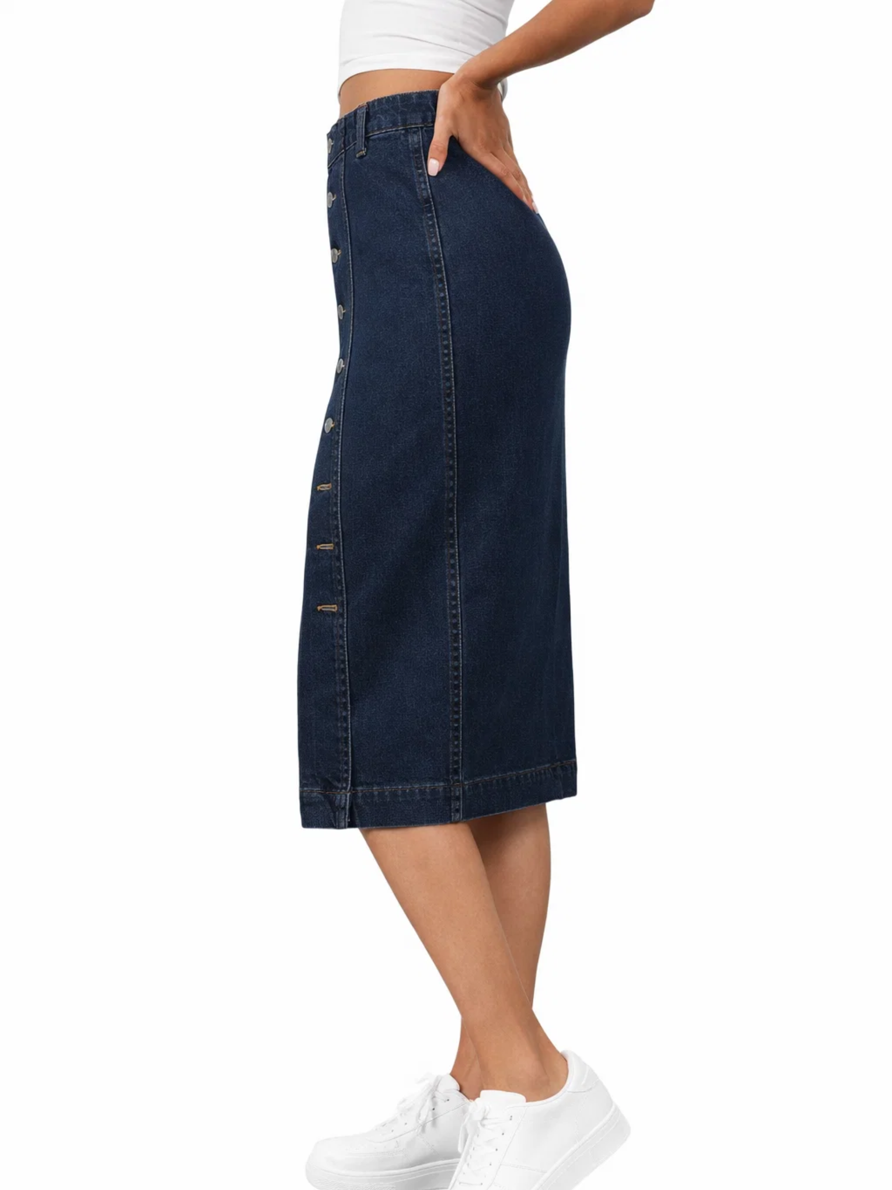 Asymmetric Fitted Midi Skirt