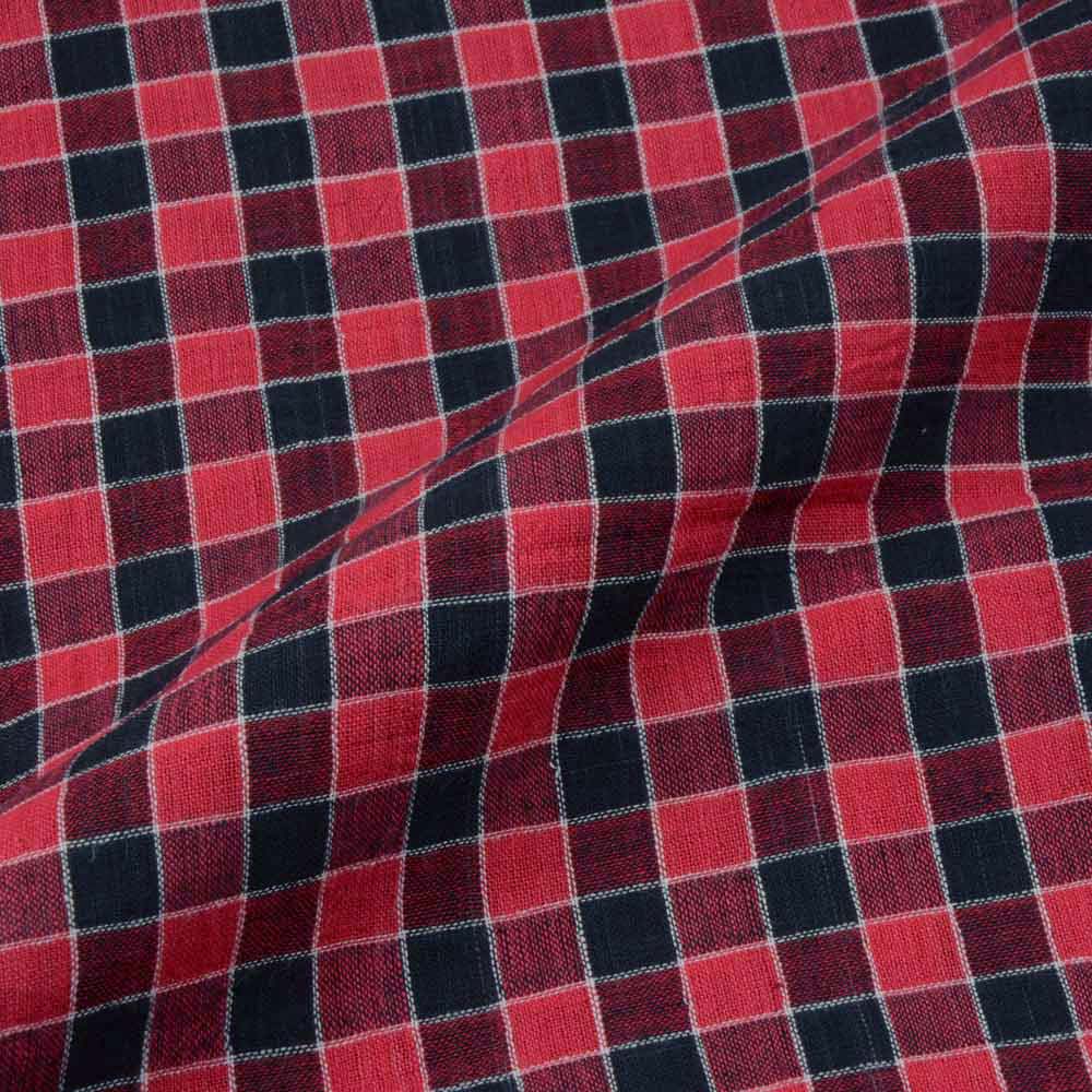 CHECK RED & BLACK PURE COTTON 94 GSM HANDWOVEN FABRIC