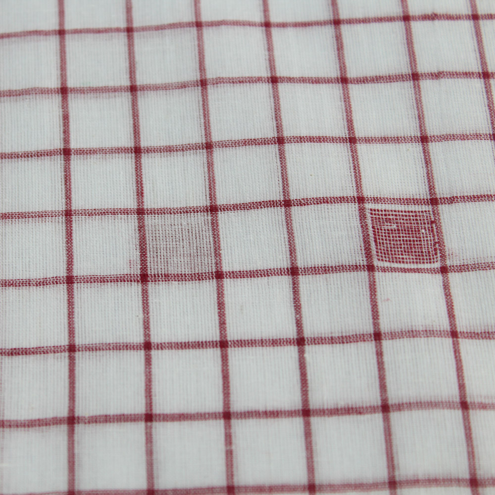 Geometric Check Cream & Red Jamdani Pure Cotton 55 GSM Fabric 20