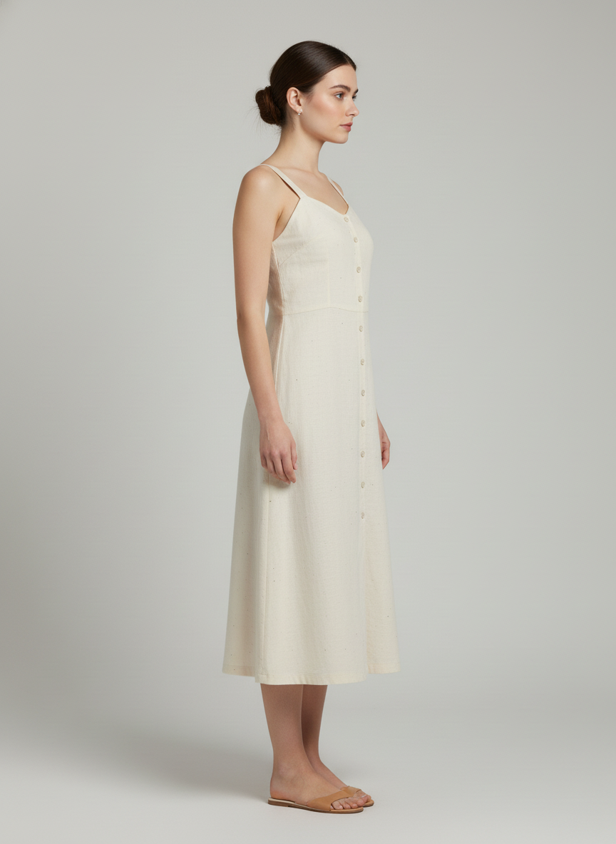 Three Forth Front Opening Dress-Continuous Center Placket