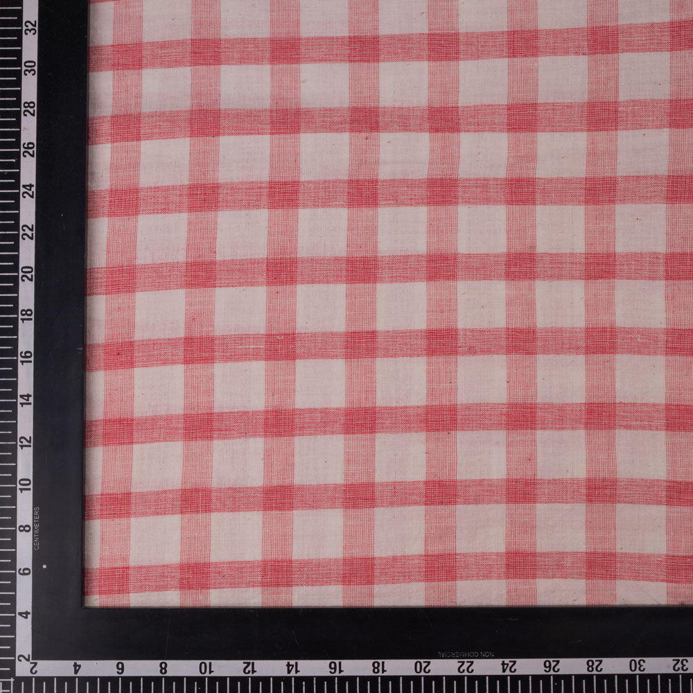 CHECK RED & WHITE PURE COTTON 102 GSM HANDWOVEN FABRIC