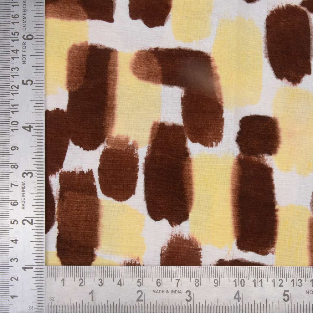 ABSTRACT YELLOW & BROWN SCREENPRINTED PURE COTTON  135 GSM HANDWOVEN FABRIC