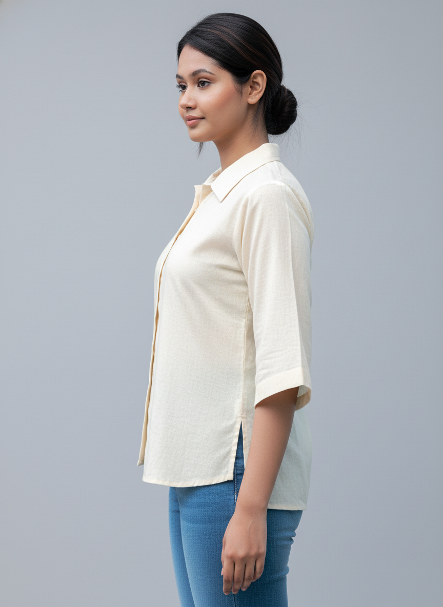One Sided Long Shirt-Bell Sleeves-Center Buttoned Placket