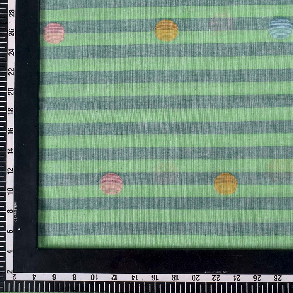 STRIPE GREEN JAMDANI PURE COTTON 60 GSM HANDWOVEN FABRIC