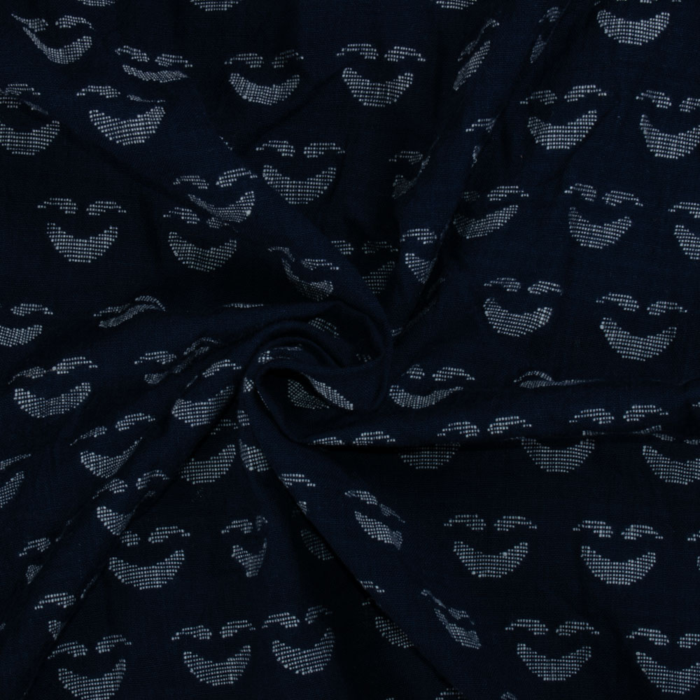 Abstract Navy Jamdani Pure Cotton 130 GSM Handwoven Fabric
