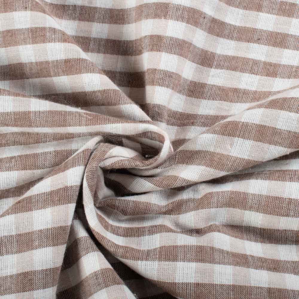 Check White Cream & Brown 100 GSM Pure Cotton Handwoven Fabric